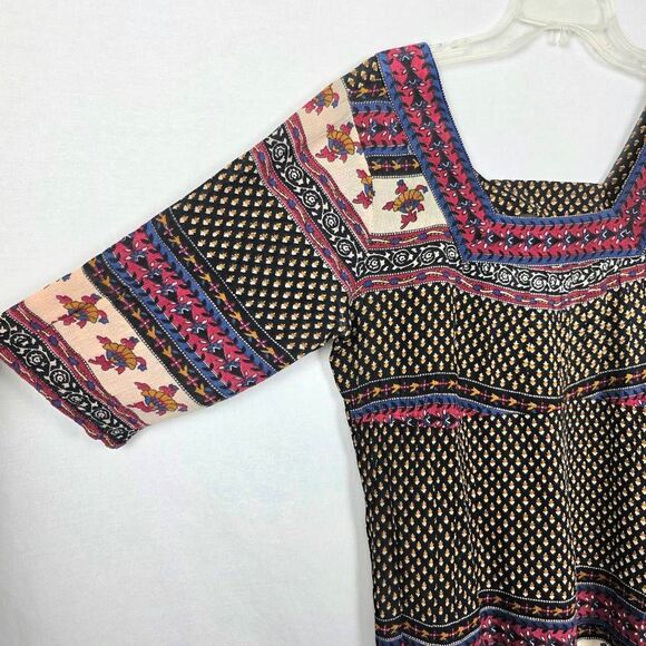 Kaktus Boho Print Tunic Top Multicolor Square Neck M - Picture 3 of 7